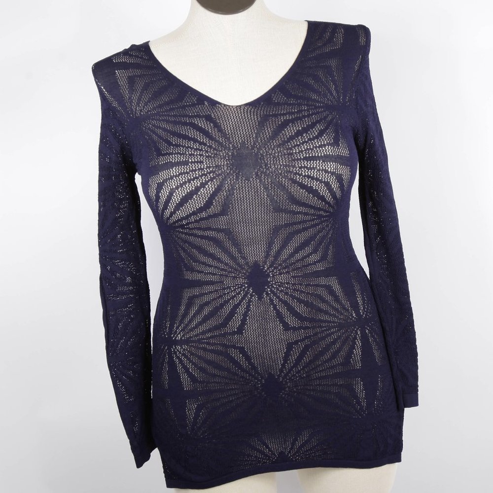 Ally NYC lace long sleeve shirt navy blue large